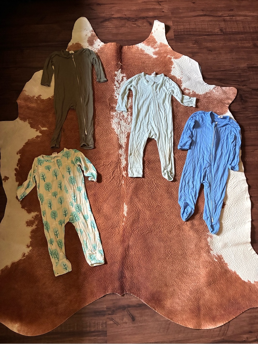 Kids One-Piece Footed Pajama - Blue, Olive, Light Blue, Cream with Teal Print